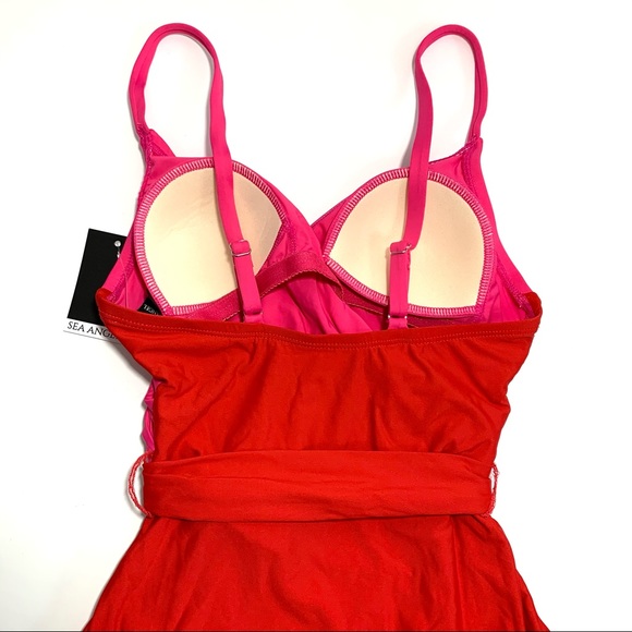 Sea Angel Women's Pink Red Front Cutout One Piece Swimsuit - Picture 9 of 15